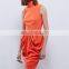 Turtle Neck Solid Plain Asymmetric Hem Tight Slim Garba Dress Orange NT6770