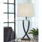 Customized Modern simple hotel villa high-end bedroom table lamp living room study metal & fabric table lamp with wooden base