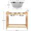 Engraved dog pet drinking feeding bowls and feeders wood for all cute pet elevator adjustable height bamboo stand rack frame