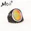 Oval Pattern Engraved Antique Silver Color Retro Style Color Changing Mood Emotion Feeling Ring for Women Mood Ring with Colors