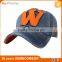 W Letter Applique frayed Washed Cotton Baseball Cap Hat