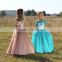 LBFG07 Aqua Blue Lace Appliqued Short Sleeve Ball Gown Flower Girl Dresses 2016 Full Length Long Tulle Kids Bridesmaid Dresses