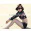 Blue three pieces long sleeve print girl women swimming jammer sets