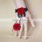 Latest fashion red rose bracelet connected ring,bracelet with ring,bracelet ring