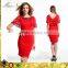 Knee-Length backless embroidery lace sleeve evening dress red short patterns