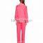 Contrast Piping Long Sleeves Pyjamas Set Notched Collar Left Chest Pocket Pink Silk Satin Sleepwear