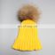 Fashion pattern winter warm fur pompon beanie hats for girl lady hot sale