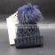 Hot Sale Lovely Color Knitted Wholesale Wool Knit Hat Baby With 13cm Raccoon Fur Pompom