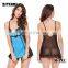 Lastest Design Oem Blue Satin Mature Women Sexy Lingerie Private Label