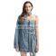 TWOTWINSTYLE Patchwork Denim Dress For Women Lapel Long Sleeve One Off Shoulder Hollow Out Blue Mini