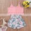 2pcs/set Kids Girl Clothes Set Summer pink Color Ruffle Crop Top + Floral Girls Shorts Pants Outfits Baby Girl Clothing 2-7y