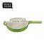 Lightening green enameled flower bottom cast iron frying pan