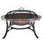30 Inch Round Cast Iron Copper Finish Fire Pit with Screen and Cover