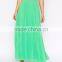 Solid Color Neon Sexy Long Chiffon Pleated Maxi Skirt
