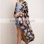 Fashion Classic Fall Sweaters Open front Black Floral Kimono Duster long maxi cardigan