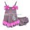 2016 fashion wholesale clothes baby girls lace trimmings boutique outfits sleeveless bow cotton romper sets