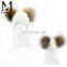 High Quality Fashionable Kids Beanie Hats With Two Fur Pom Poms Baby Fur Hat