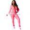 Wholesale solid color hooded tops and pants two piece set with zipper fall winter women's tracksuit in multi colour