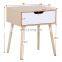 White Brown Walnut bedside Table Solid Wood Legs Nightstand Storage Drawer