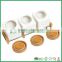 3 Pc White Ceramic Wave Textured Kitchen Spice Canister Jars / Condiment Pots w/ Bamboo Lids & Rack Stand
