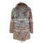 Women long fur coat with lamb fur/silver fox fur stripes/raccoon fur collar coat,KZ14117