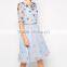 Elegant tulle fashion beaded light blue young girls casual dress