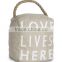 Store More Letter Print Canvas Beige Door Stop with Polyester Rope