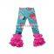 Giggle moon latest design fall and winter Cartoon printing children pants girls cotton triple ruffle pants wholesale