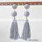 Gray And Light Blue Doubble Tassel Pendant Daggle Earring Gold Thread Wrapped Hand-made Charm Earrings