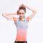 Women's Short Sleeve Gradient Color Gym Sport T Shirt Ombre Yoga Tops