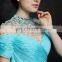 2015 Elegant beaded sequin aqua green chiffon evening dress with sleeves