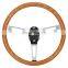 wooden steering wheel manufacturers , 15 inch classic Wood Grain Silver Chrome Spoke Steering Wheel