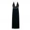 Ins European and American V-neck hanging neck backless knitted beach dress with hollow out sexy slim fit strap beach dress, long skirt for women
