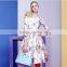 Women New Fashion Autumn European style floral print half sleeve casual fit and flare dress