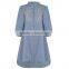 Wholesale High Neck 3/4 Length Sleeve Button Closures And Elasticated Cuffs Ladies Floral Embroidered Dress