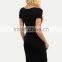 Rayon Black Short Sleeve Split Side Sheath Dress Polyester Spandex Plain Casual Short Dress