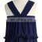 women girls navy chiffon stripe frilling tier crepe top belt vest