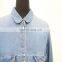 Women Girl Young Vintage Classic Long Sleeve Blue Button Down Denim Blouse