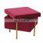 Customized Modern And Fashion Classic Color Blending Breey Red Velvet Stool Storage Ottoman With Golden Metal Legs
