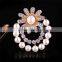 New design korean jewelry zinc alloy pearl main stone rhinestone sunflower scarf clip brooch