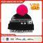 Black Pink Knit Beanie Hat With Top Ball