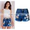 2016 Summer Fashion Women Slimming Short Jeans Ladies Vogue Embroidery Designs Tassel Fringed High Waist Womens Denim Shorts