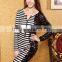 Lastest elegant leather long sleeve black white stripe cocktail dress
