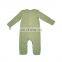 Plain Dyed Green Snap Crotch Ribbed Cozy Baby Bodysuit Romper Autumn