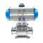 Sanitary 3pc Stainless Steel Actuated Tri-Clamped  Ball Valve with Actuator