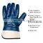 Heavy Duty Nitrile Fully Cotton Lined Blue Smooth Nitrile Coated Rough Finish Cuff Safety Gloves