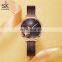 SHENGKE Fashion Lady Watch Unique Ginkgo Leaf Dial Stainless Steel Milan Mesh Band Japanese Quartz Movement K0139L