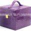 Purple Leather Jewelry Rings Watch Case Organizer Display 2 Levels Storage Box,jewelry travel case