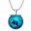 Round Crystal Pendant Black Cat and Branch Charm Light in the Dark Necklace