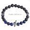 Silver bangle Volcanic rock with Lapis lazuli bead charm bracelet